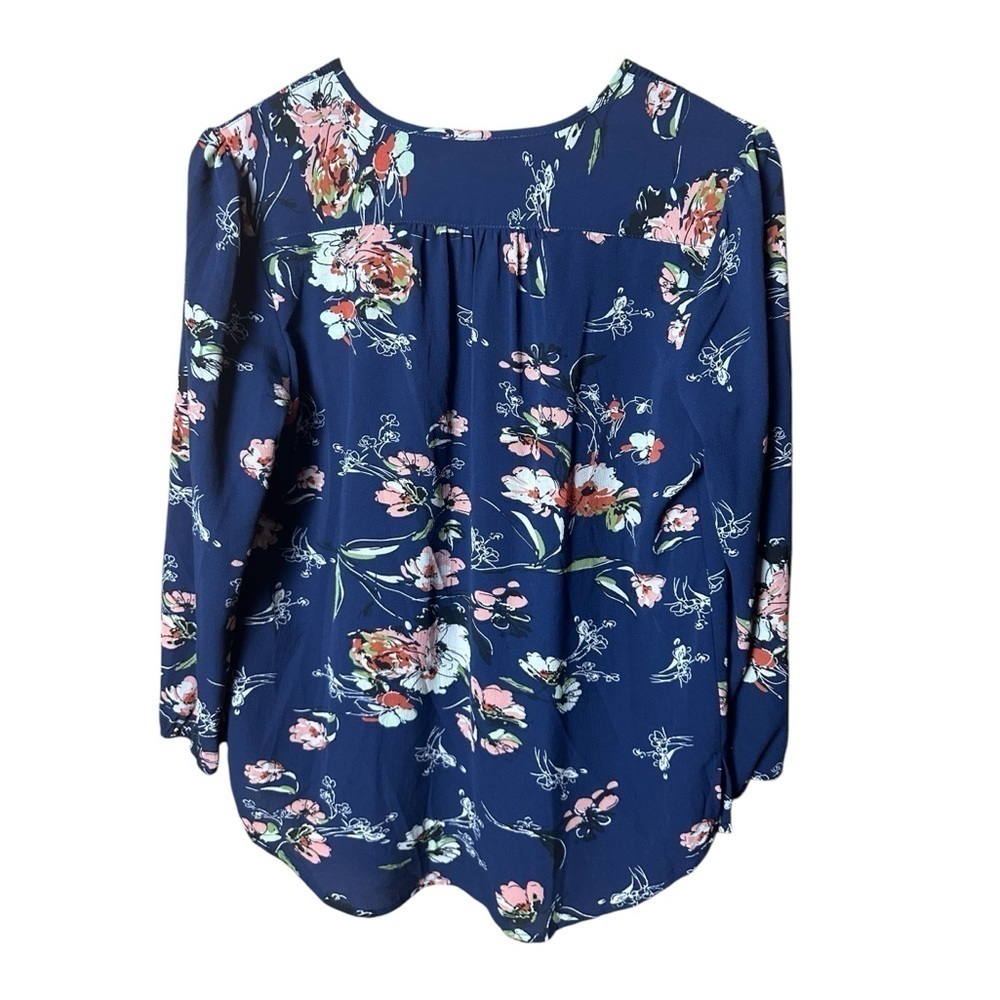 Fun2Fun Navy Blue Floral V Neck Blouse Small - Picture 3 of 6
